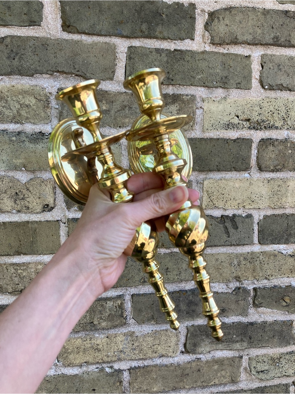 Whimsical Vintage Set of Solid Brass Candlestick Wall Sconces Cottage Decor - Picture 4 of 14